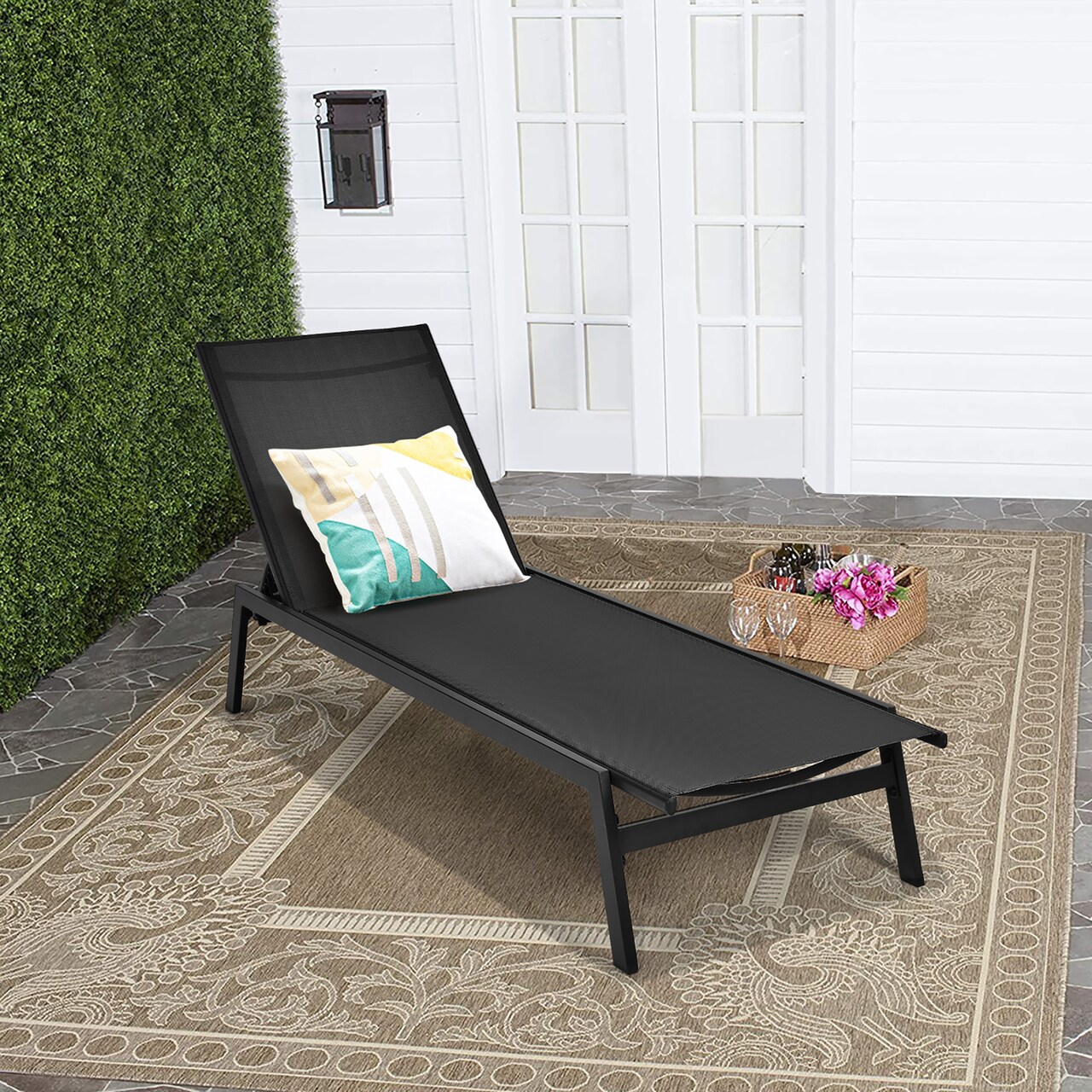 Costway Patio Lounge Chair Chaise Recliner Back Adjustable Garden Deck Brown\Black